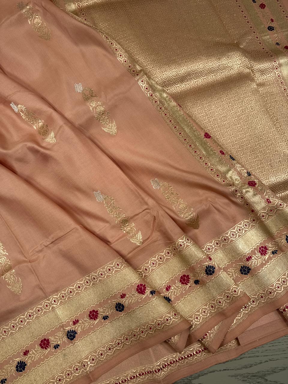 Banarasi Silk Butta Meenakari Peach Saree