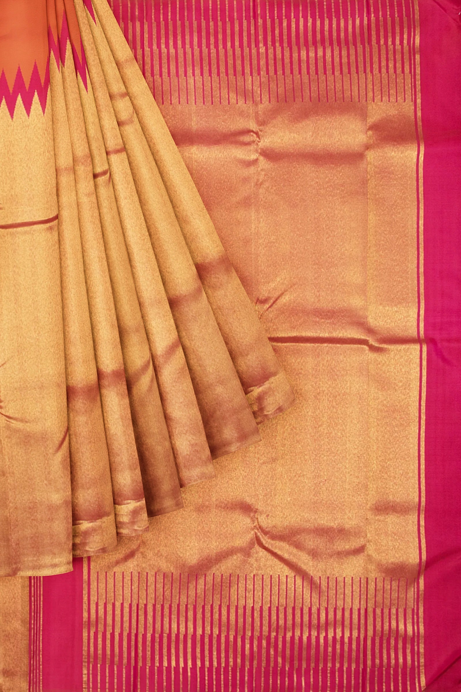Kanchipuram Silk Plain Orange And Gold Saree