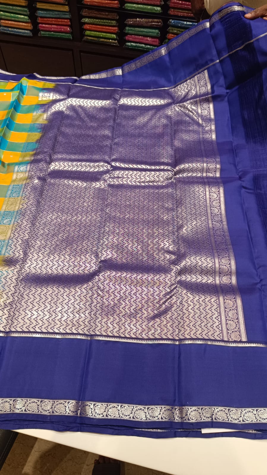 kanchipuram silk checks and butta multi color saree