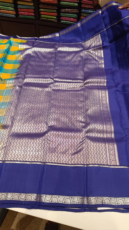 kanchipuram silk checks and butta multi color saree
