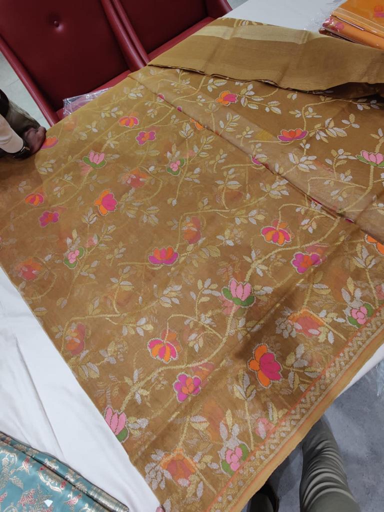 Banarasi Jamdani Brown saree