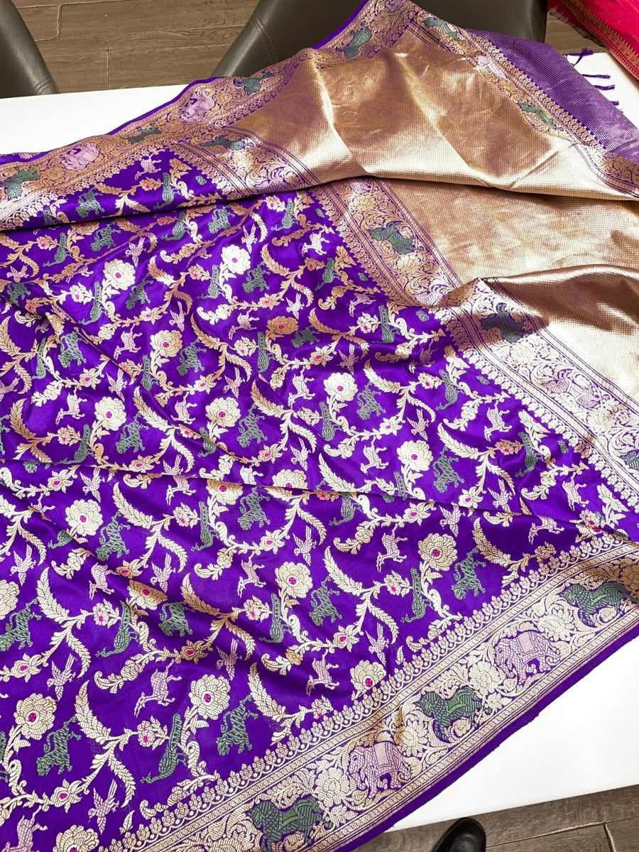 Banarasi Silk Kadwa Jaal Purple Saree