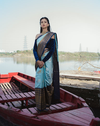 Kanchipuram Silk Twill Butta Pastel Blue Saree