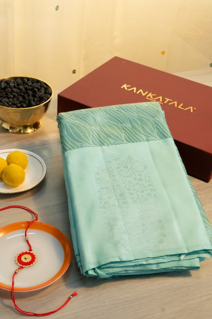 Kanchipuram Silk Geometrical Brocade Sage Green Saree With Gift Box And Rakhi