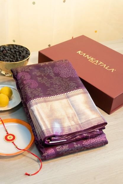Kanchipuram Silk Brocade Purple Saree With Gift Box And Rakhi