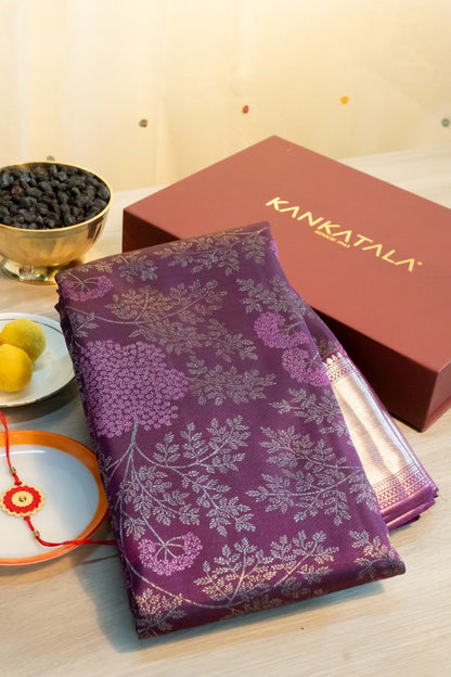 Kanchipuram Silk Brocade Purple Saree With Gift Box And Rakhi