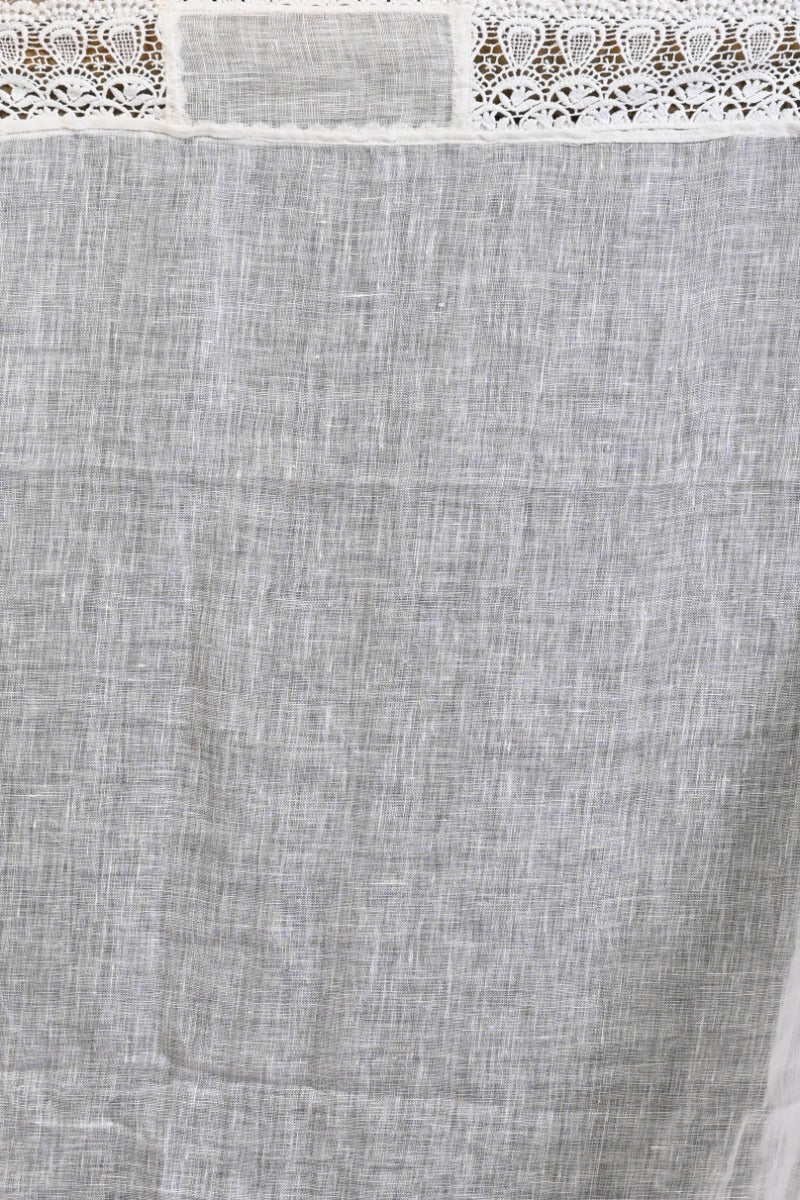 Linen Half-n-Half White And Baby Pink Saree