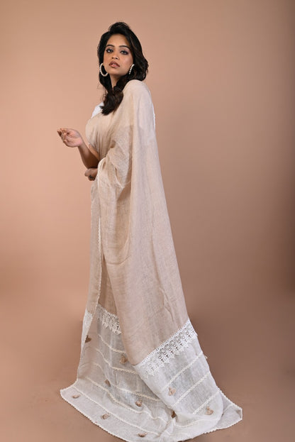 Linen Plain Brown Saree
