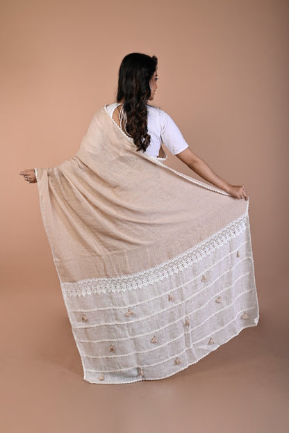 Linen Plain Brown Saree