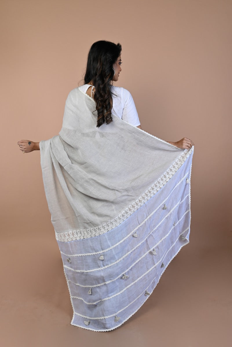 Linen Plain Grey Saree