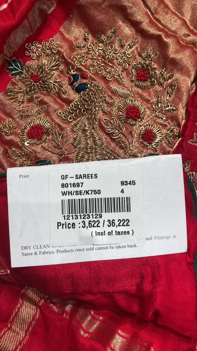 Bandhani Silk Embroidery Red Saree