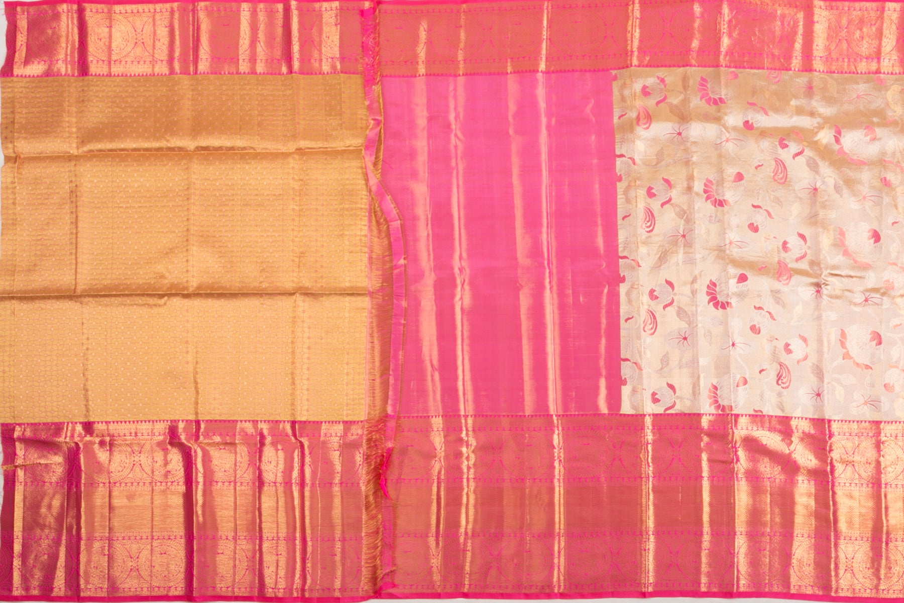 kanchipuram silk tissue jaal cream saree