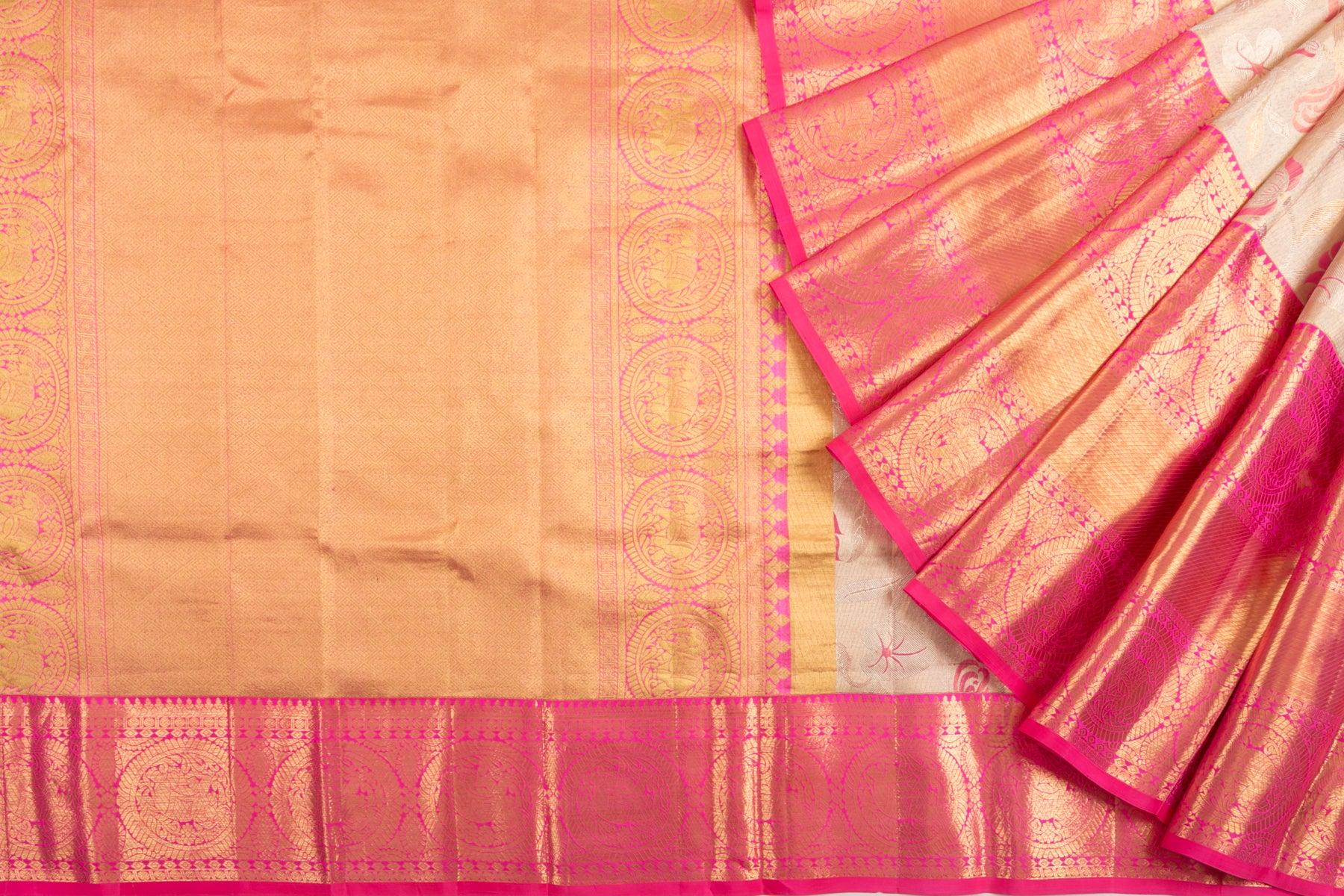 kanchipuram silk tissue jaal cream saree