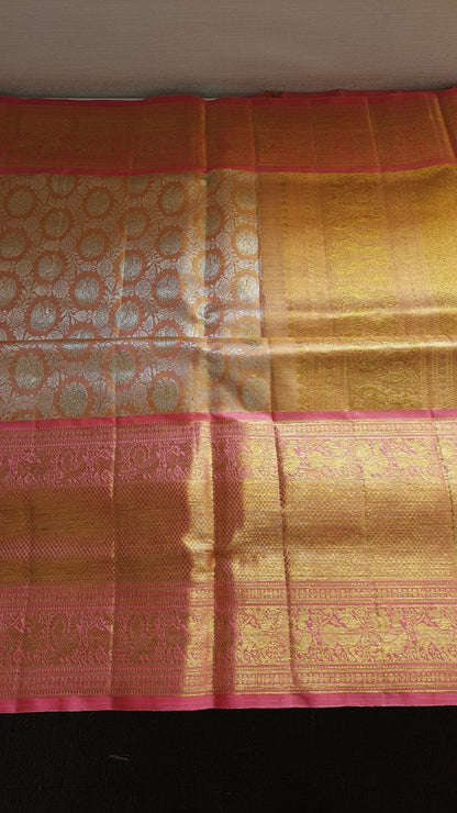 Kanchipuram Silk Jaal Pink Tissue Saree