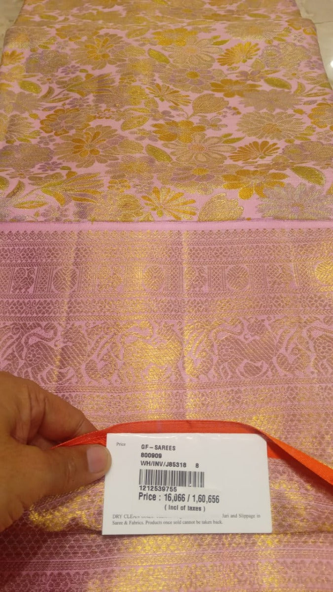 Kanchipuram Silk Tissue Jaal Pink Saree