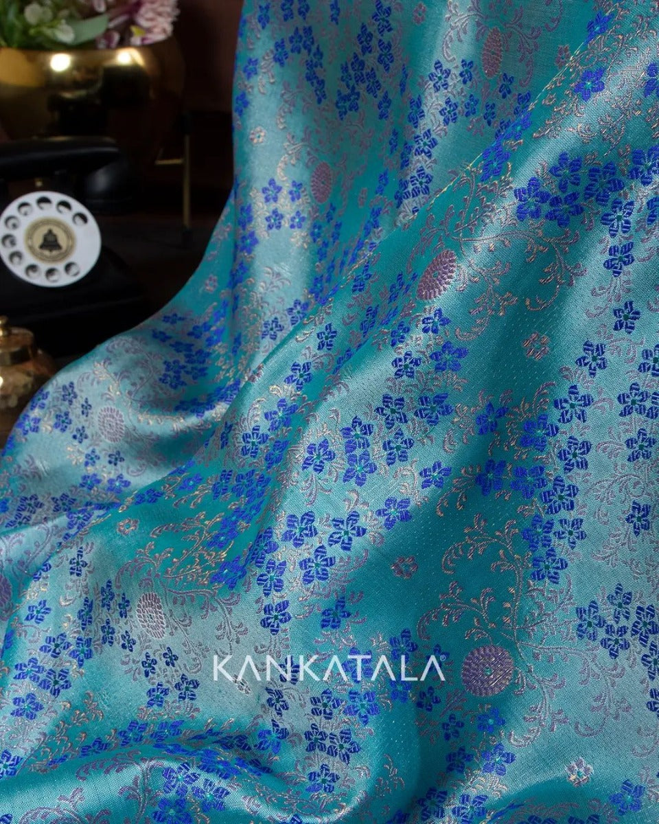 Antique Zari Kanchipuram Silk Jaal Pastel Blue Saree