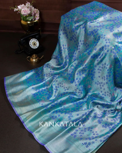 Antique Zari Kanchipuram Silk Jaal Pastel Blue Saree