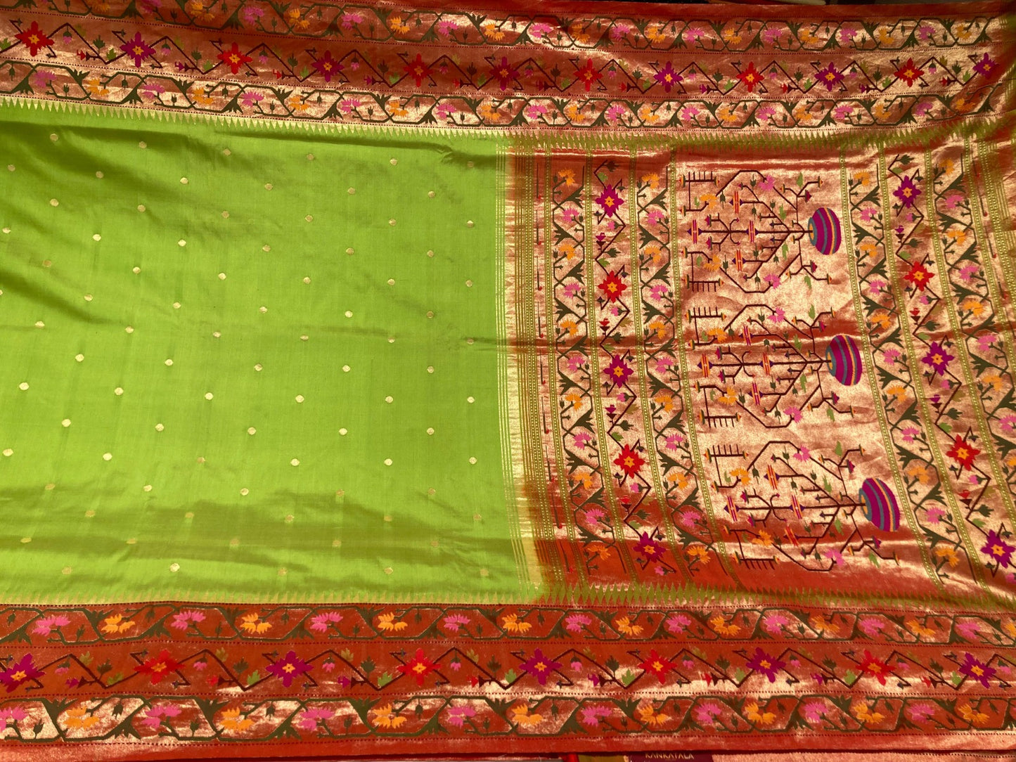 Paithani Silk Butta Green Saree