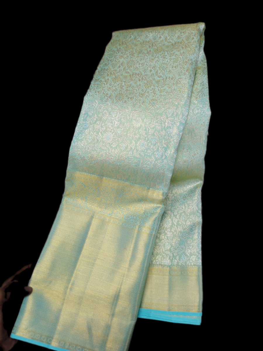 Kanchipuram Silk Tissue Jaal Pastel Blue Saree 1214905904