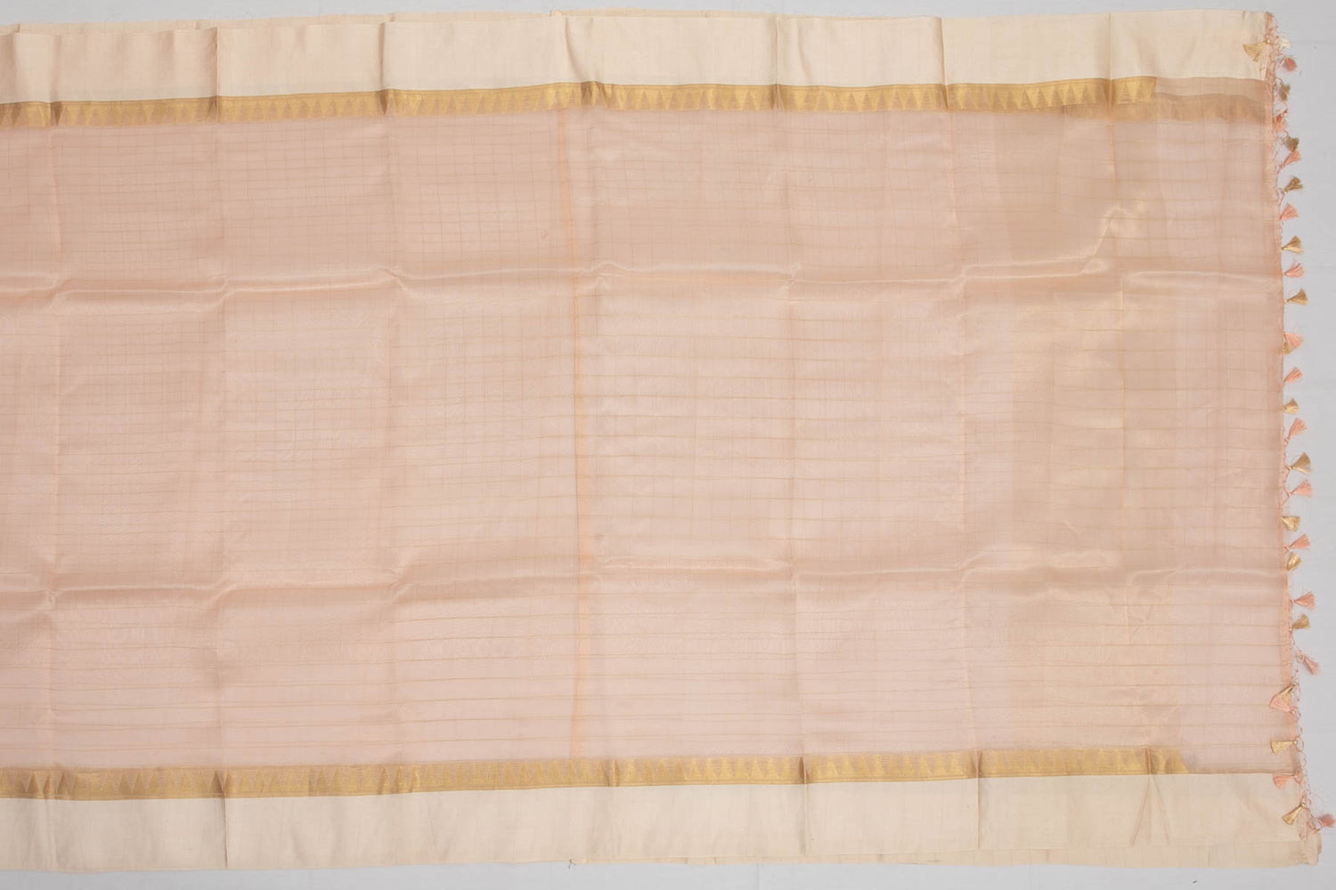 Organza Silk Checks Peach Sale Saree