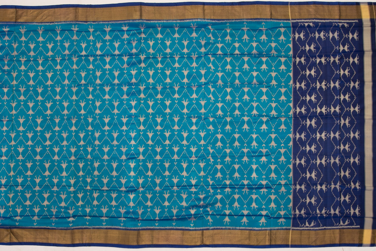 Pochampally Ikat Silk Checks Blue Sale Saree