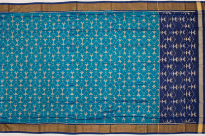 Pochampally Ikat Silk Checks Blue Sale Saree