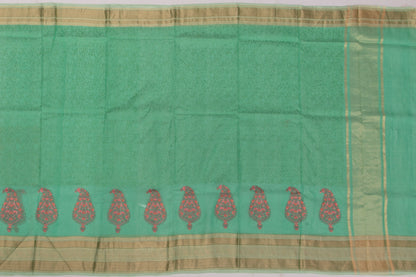 Linen Silk Embroidery Green Sale Saree