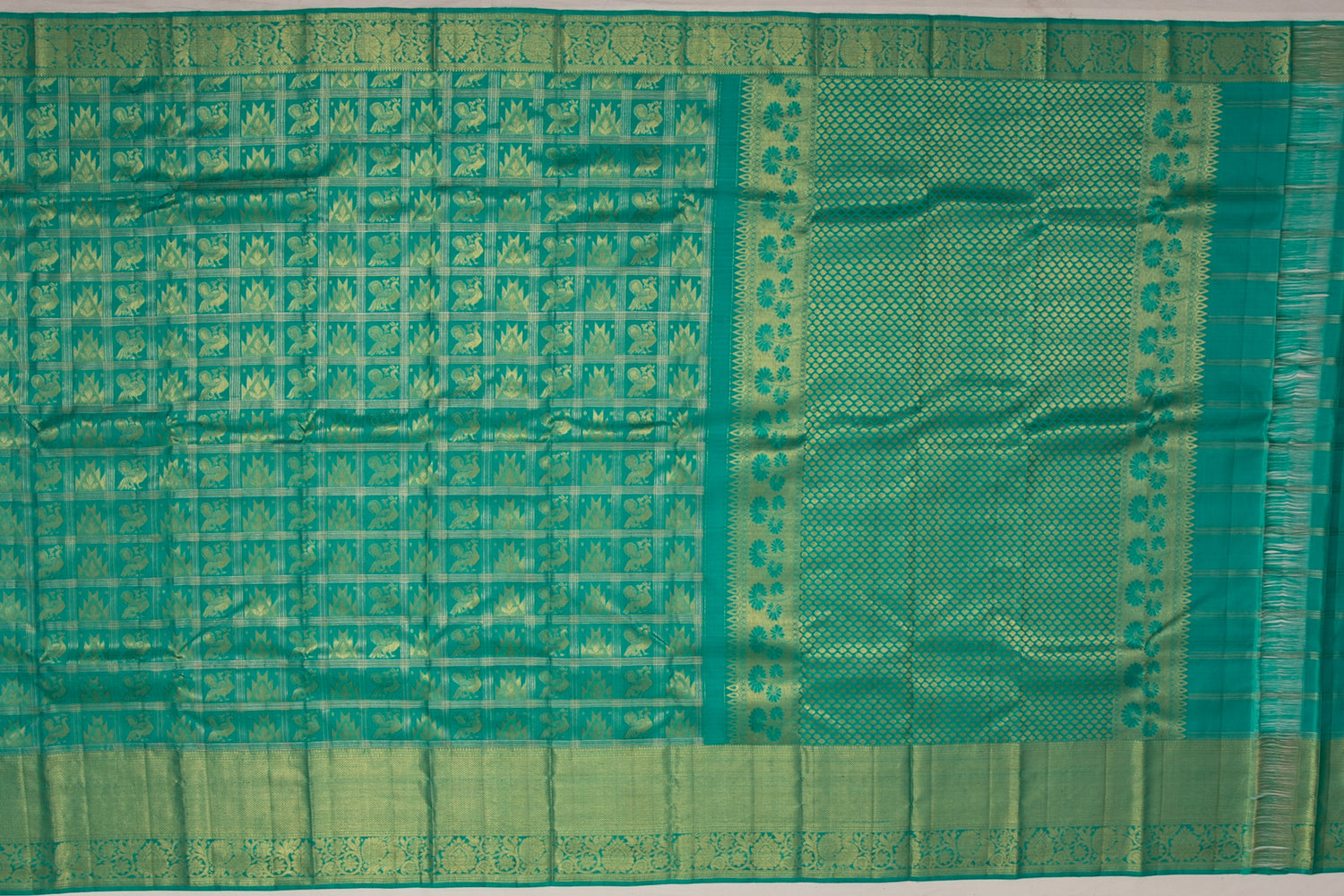 Dharmavaram Silk Checks Green Sale Saree