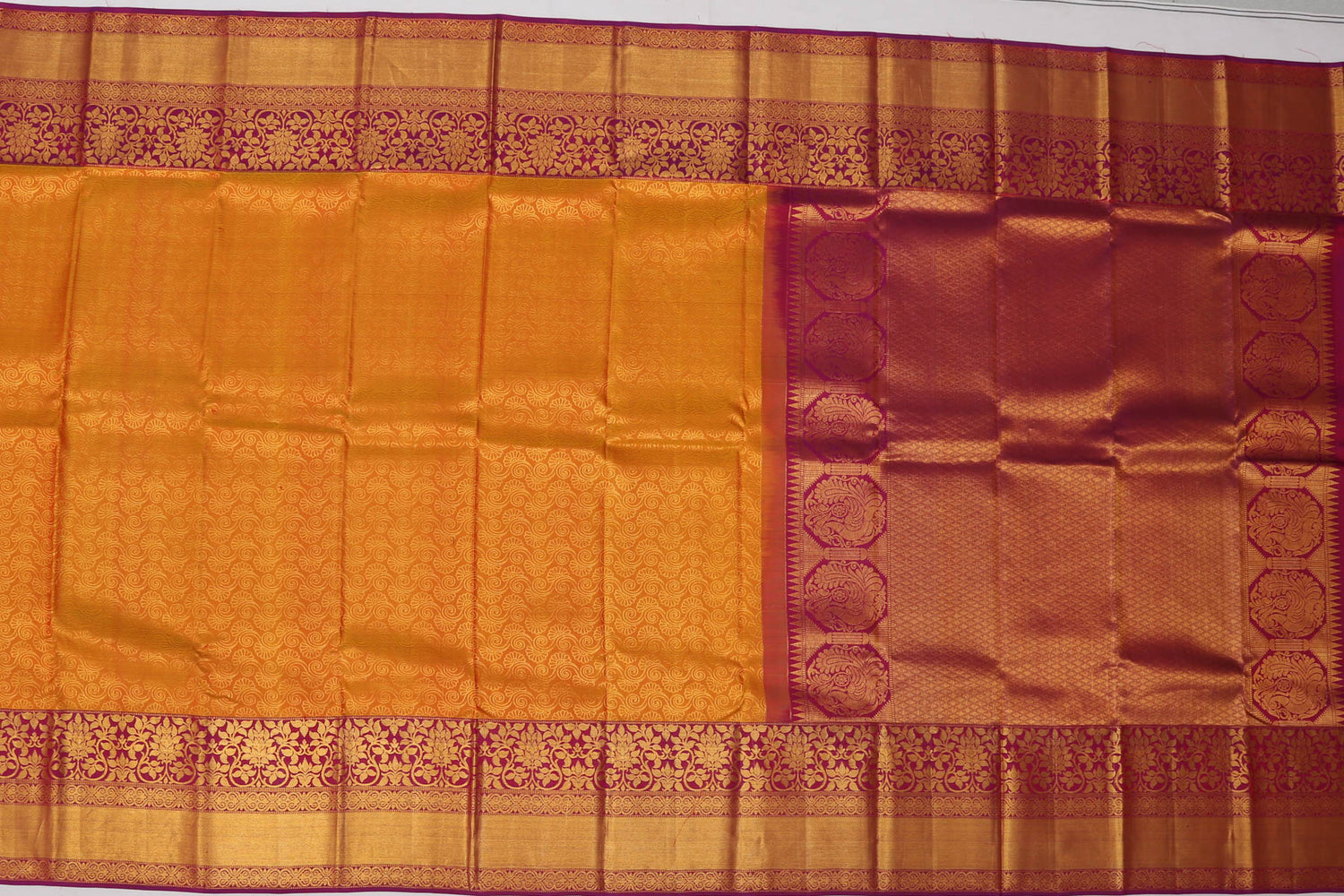 Kanchi Silk Brocade Yellow Sale Saree