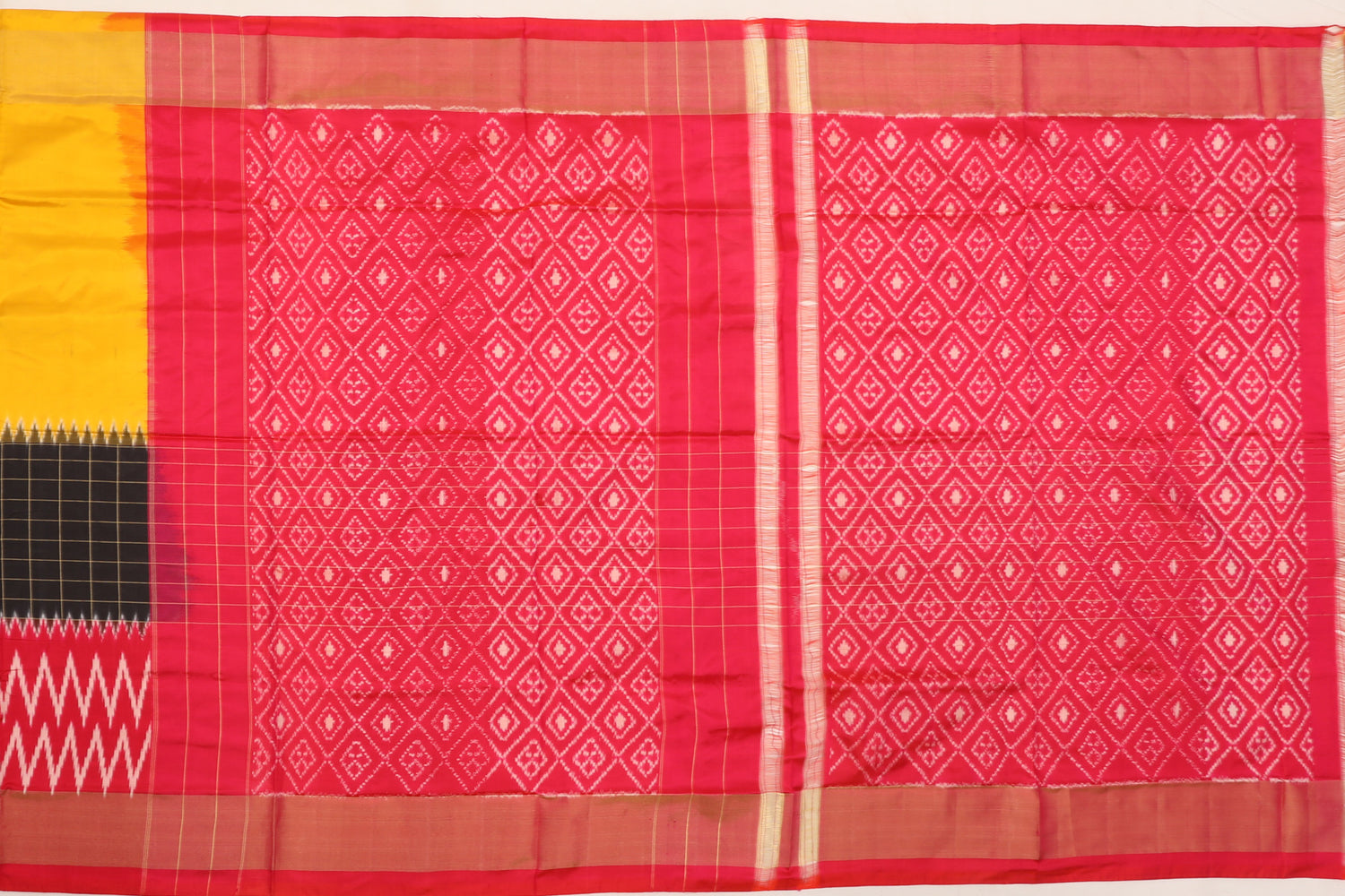 Ikat Silk Half-n-Half Yellow Sale Saree