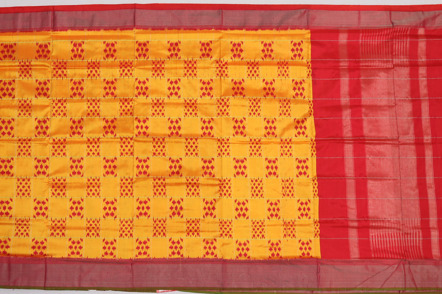 Ikat Silk Checks Yellow Sale Saree