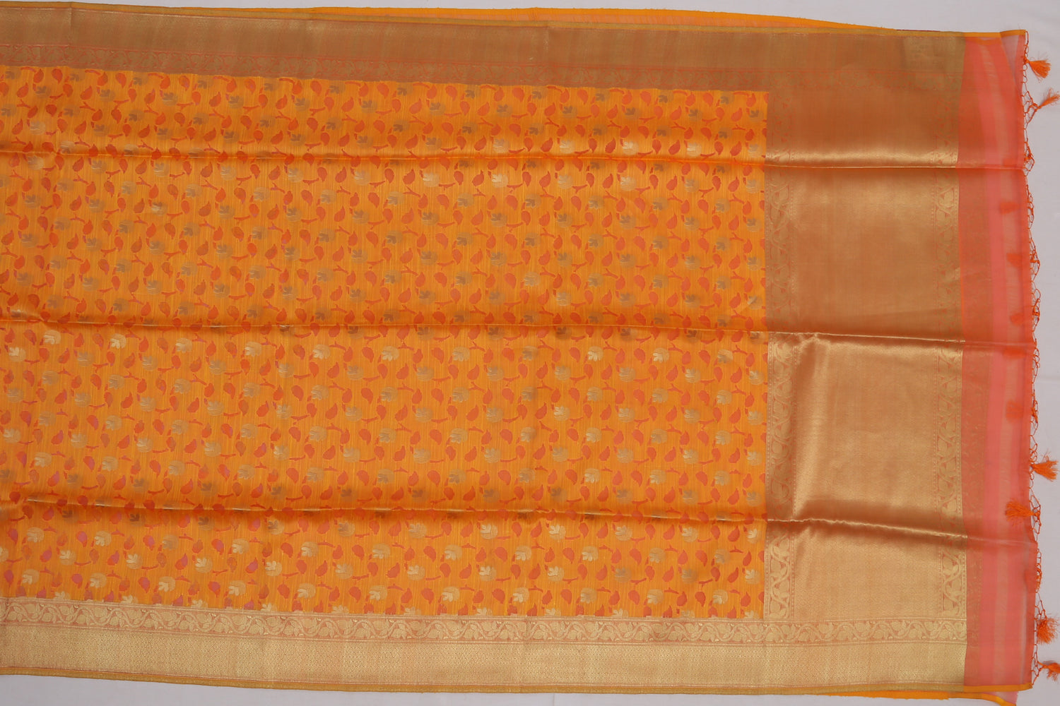 Organza Silk Jaal Orange Sale Saree