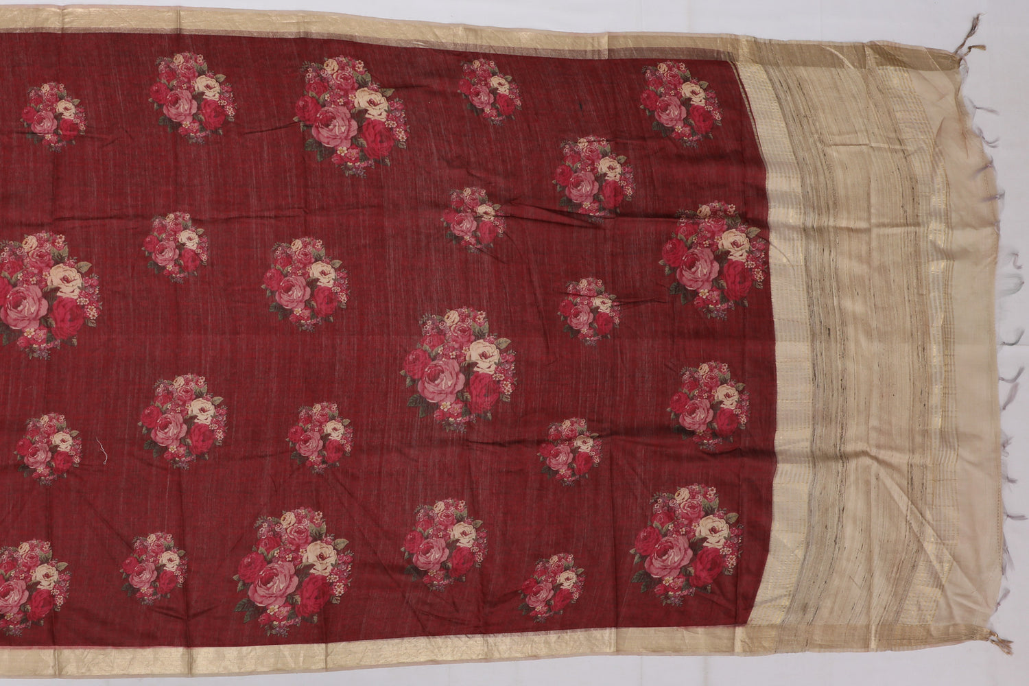 Chanderi Silk Printed Maroon Sale Saree