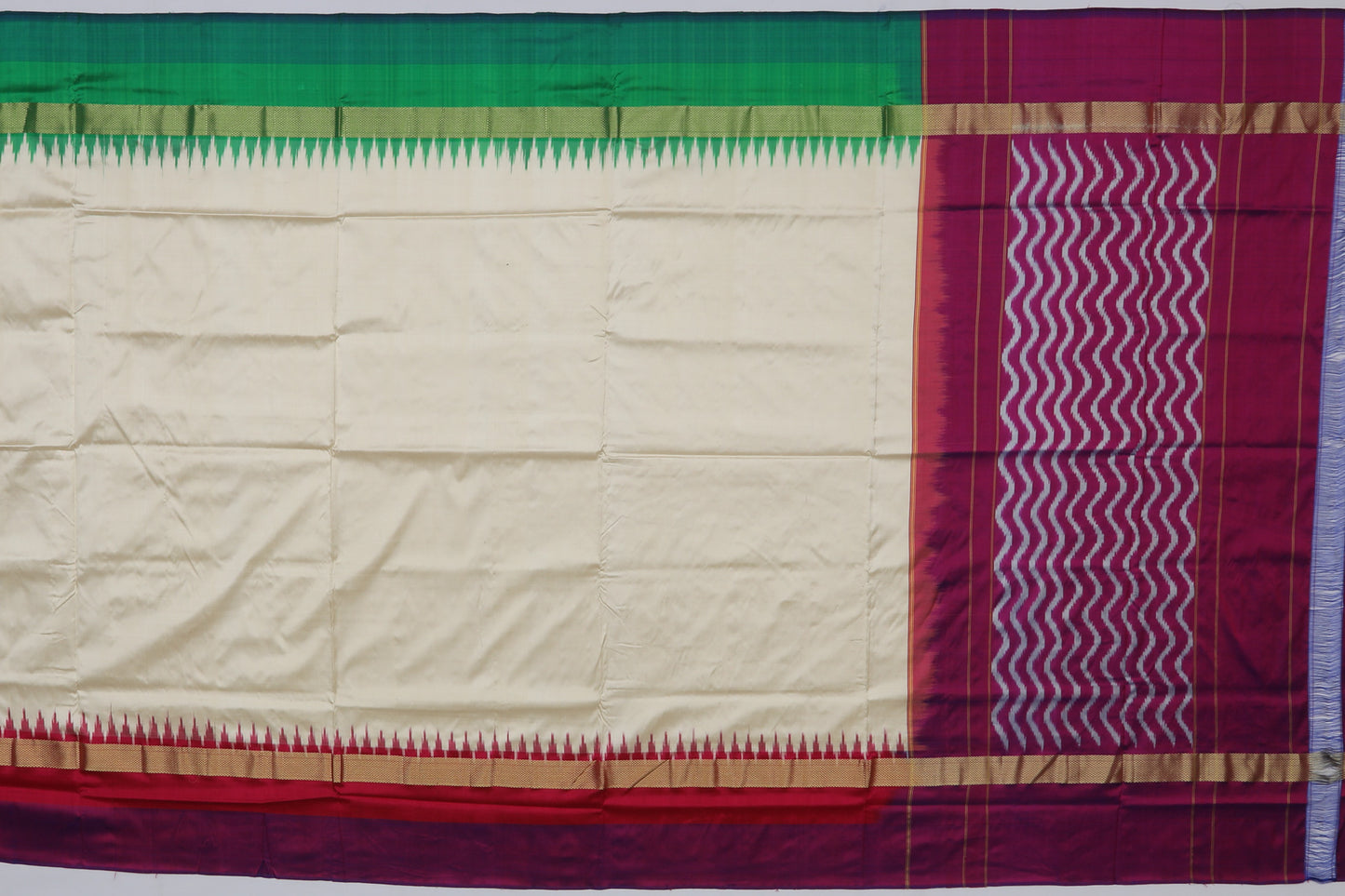 Pochampally Ikat Silk Plain Cream Sale Saree