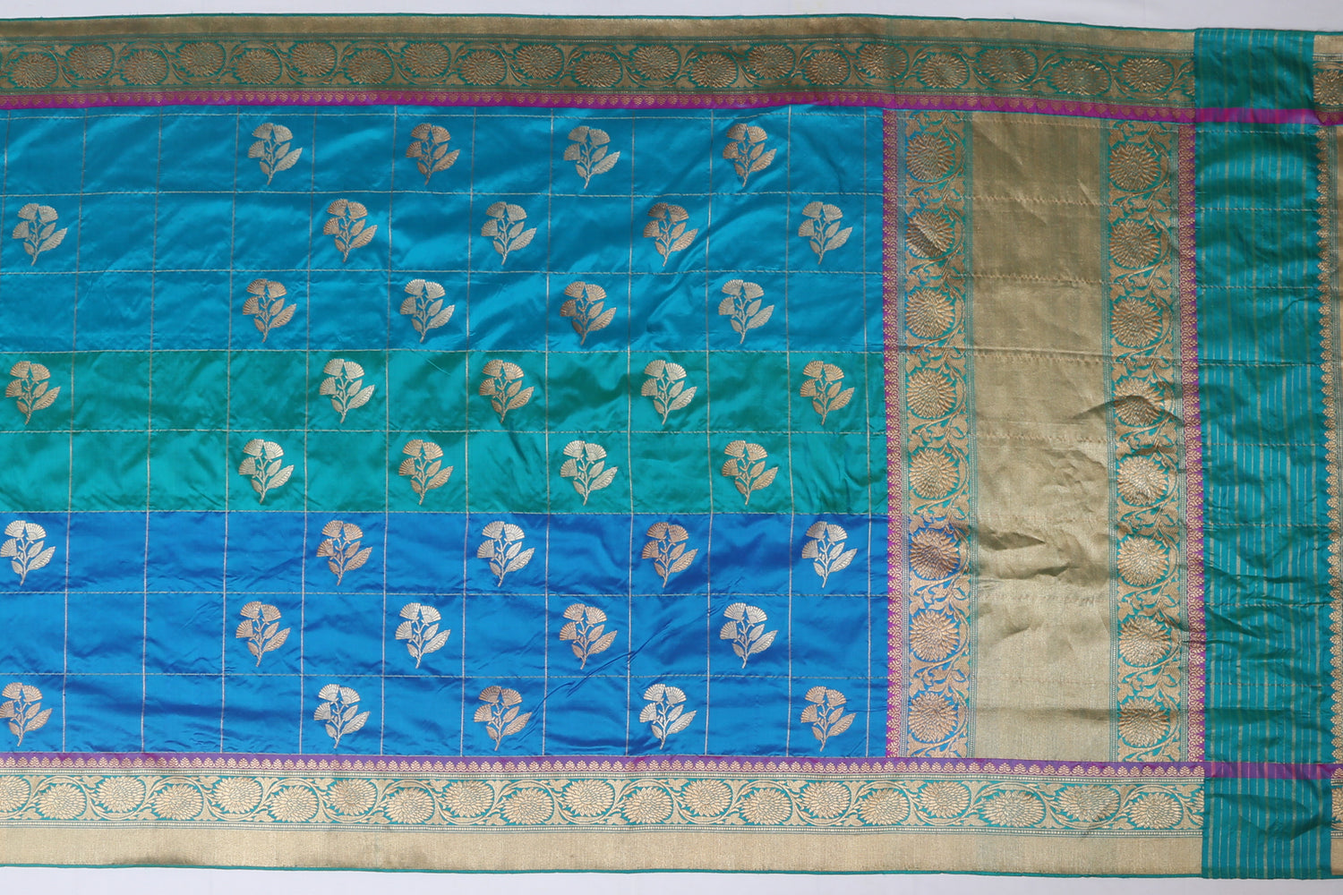 Banarasi Silk Checks Blue Sale Saree