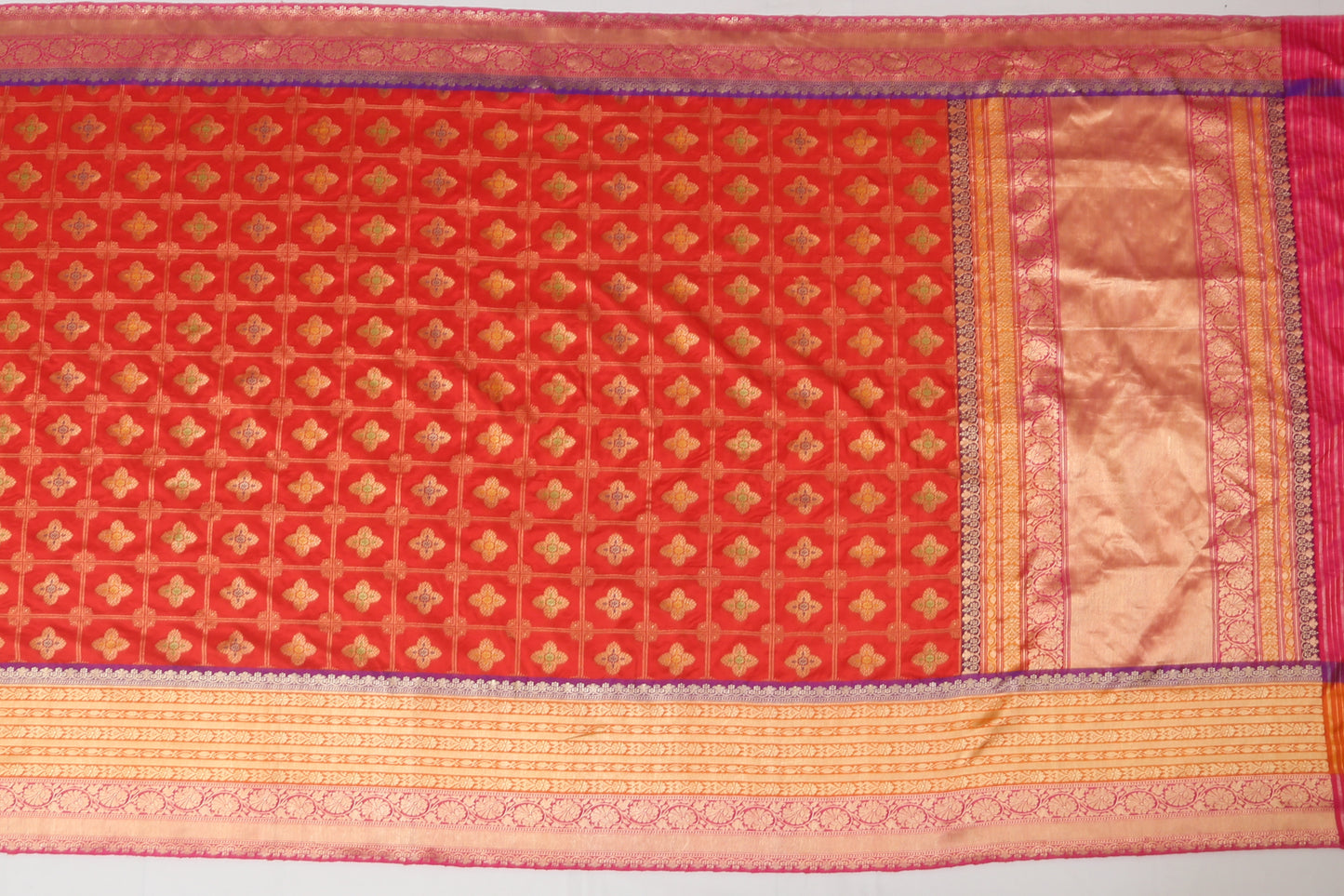 Banarasi Silk Checks Orange Sale Saree