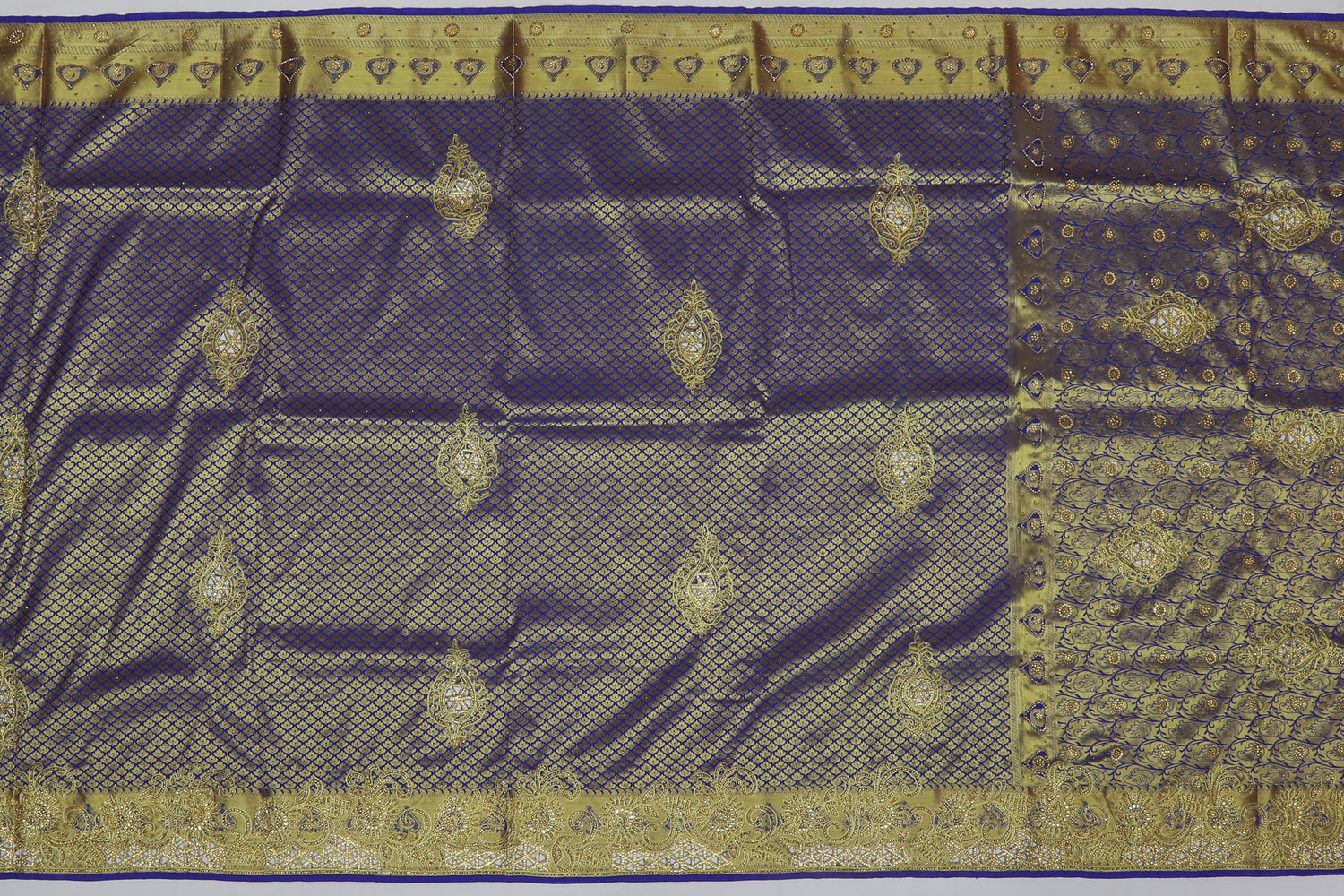 Bangalore Silk Embroidery Blue Sale Saree