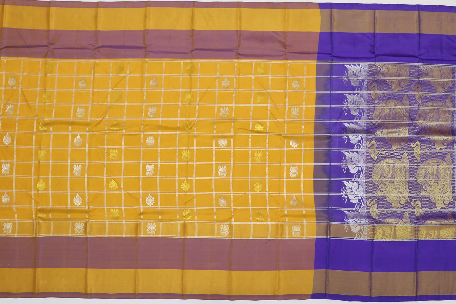 Dharmavaram Silk Checks Yellow Sale Saree