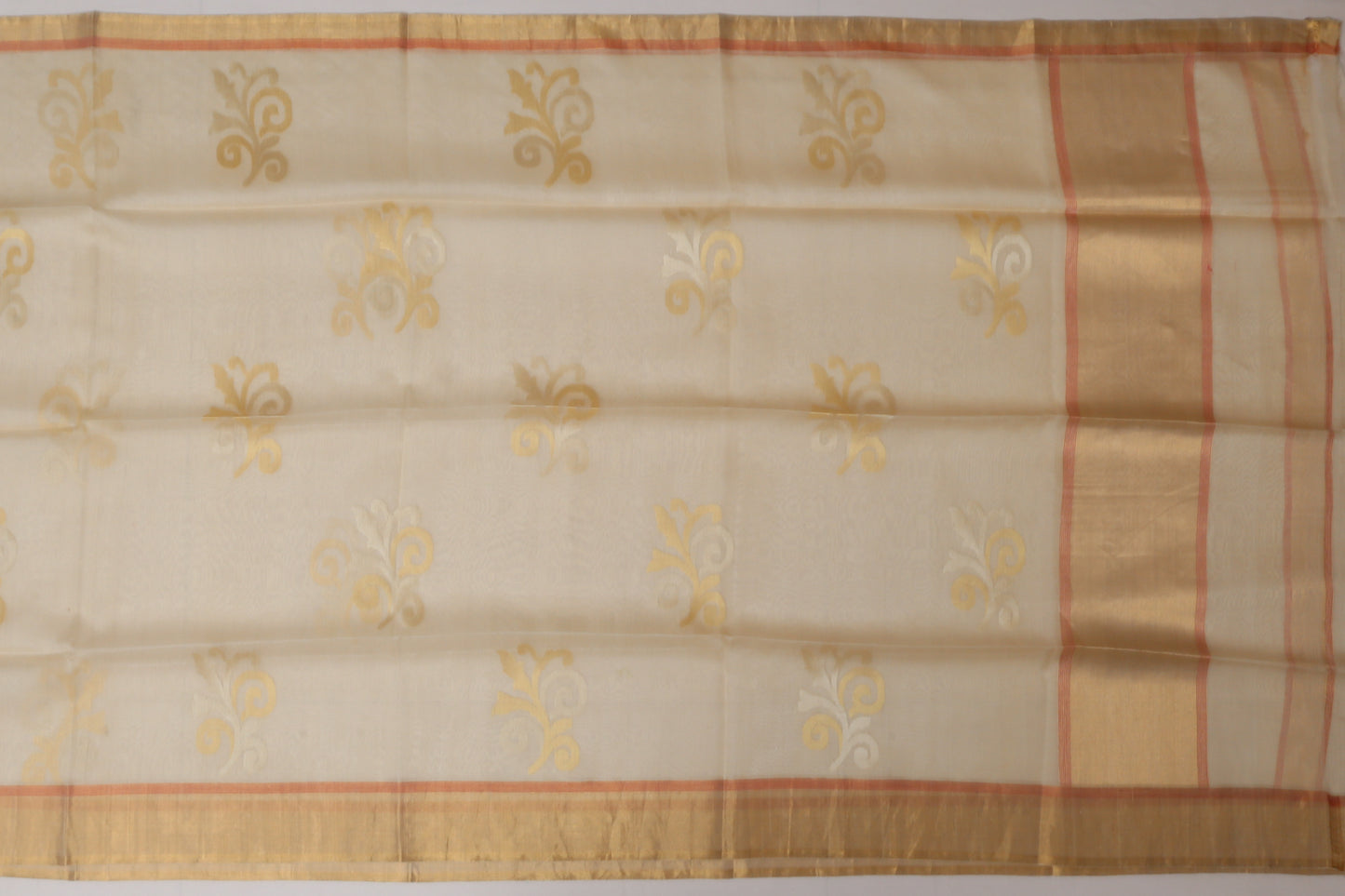 Tussar Organza Butta Cream Sale Saree