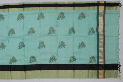 Chanderi Silk Cotton Embroidery Green Sale Saree