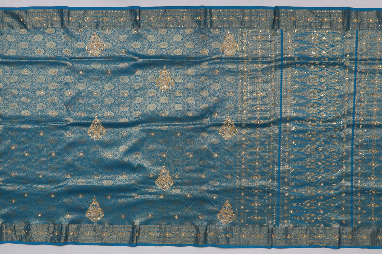 Bangalore Silk Embroidery Blue Sale Saree