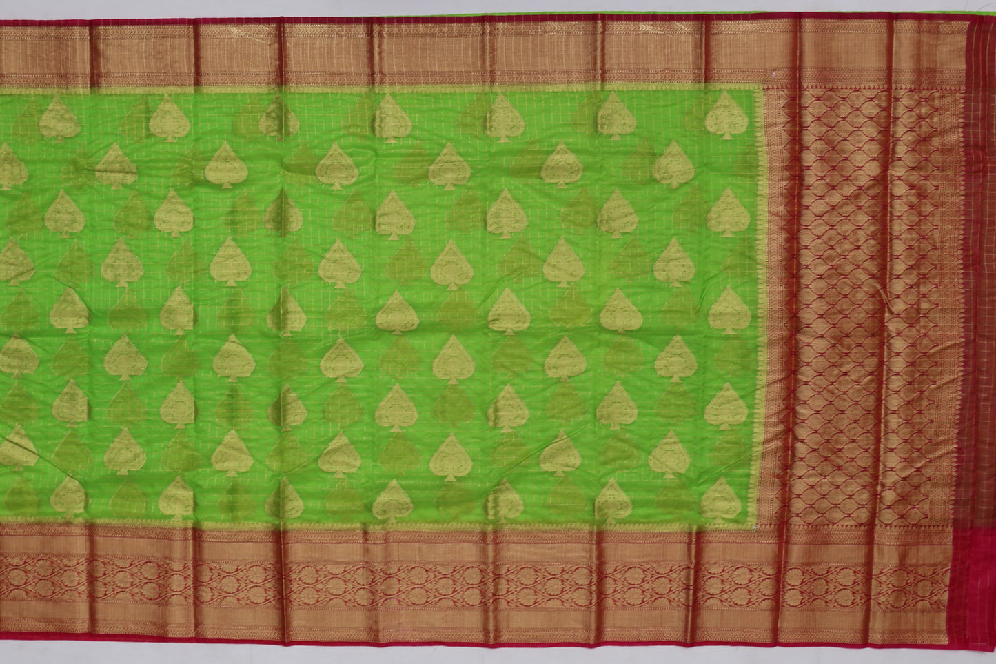 Organza Art Silk Checks Green Sale Saree