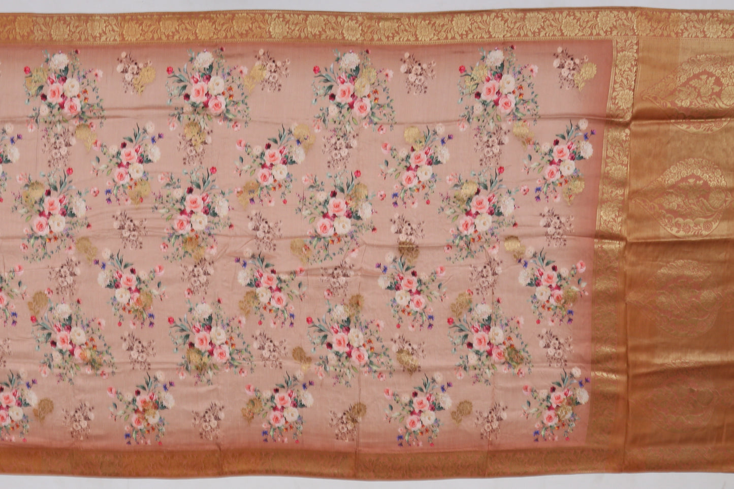 Banarasi Art Silk Printed Peach Sale Saree