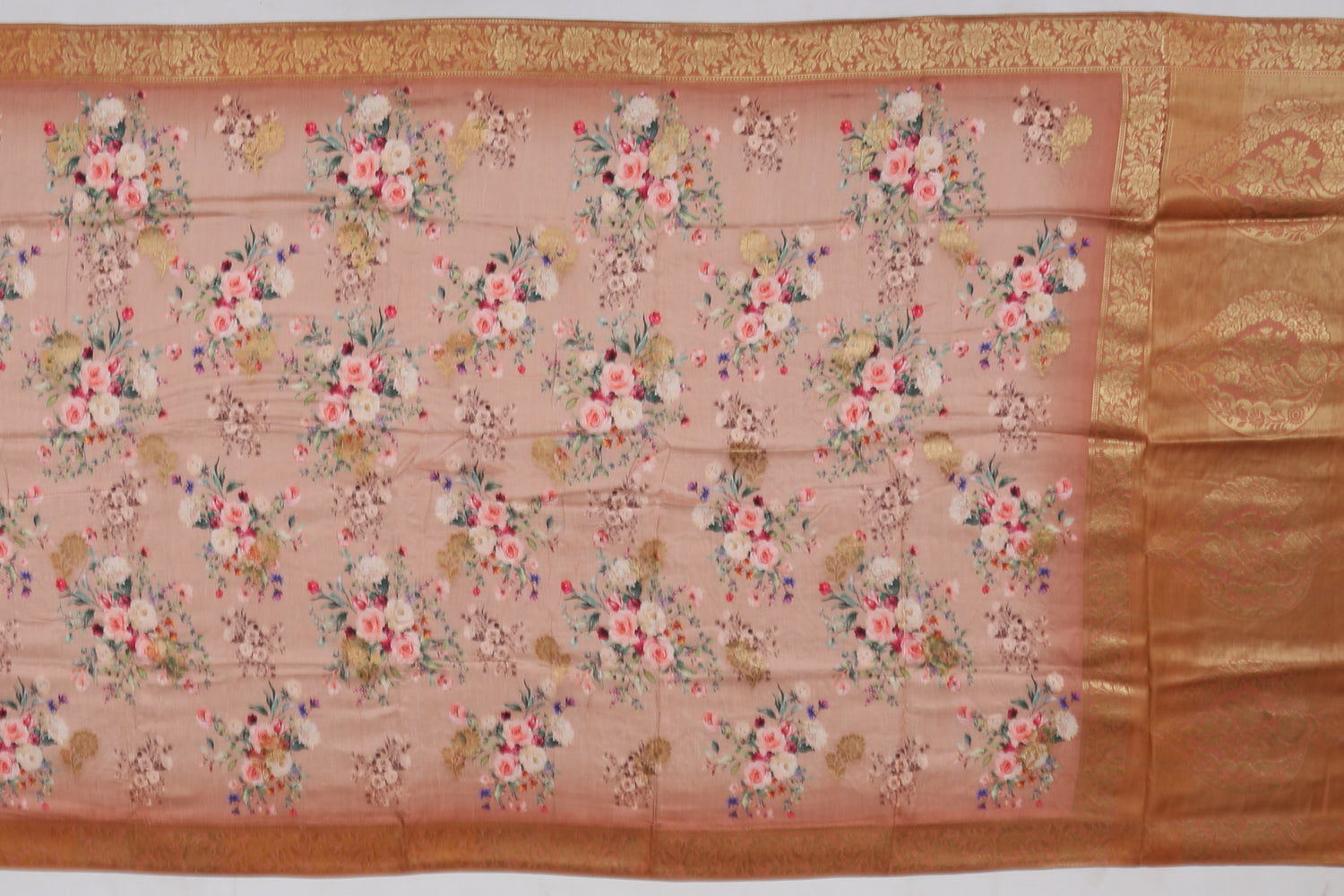 Banarasi Art Silk Printed Peach Sale Saree