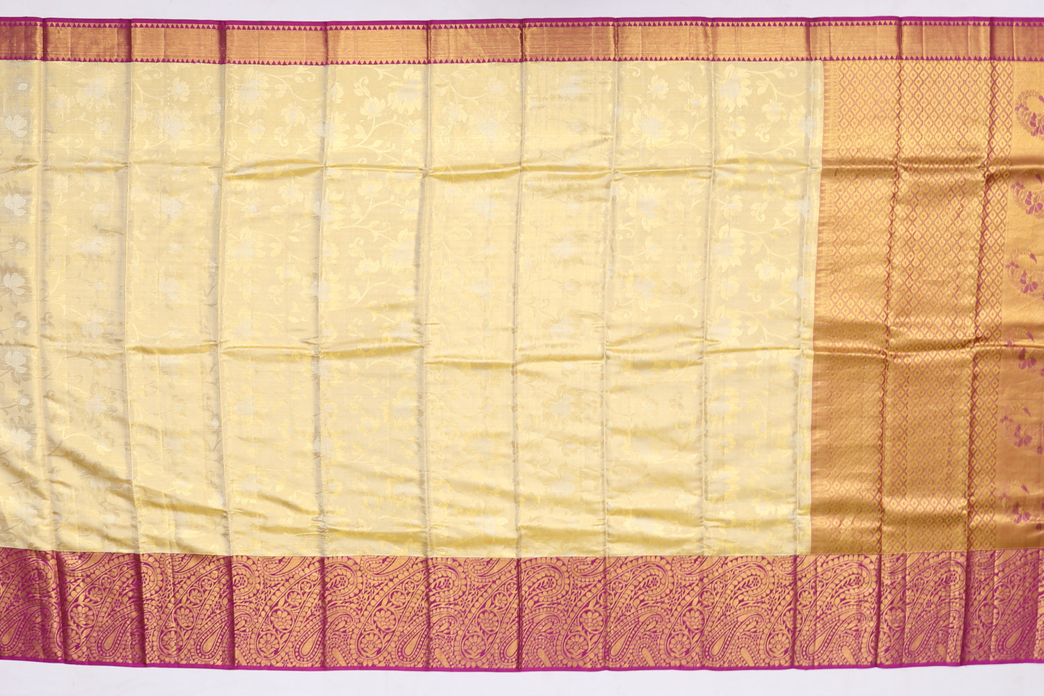 Kanchi Silk Tissue Cream Sale Saree