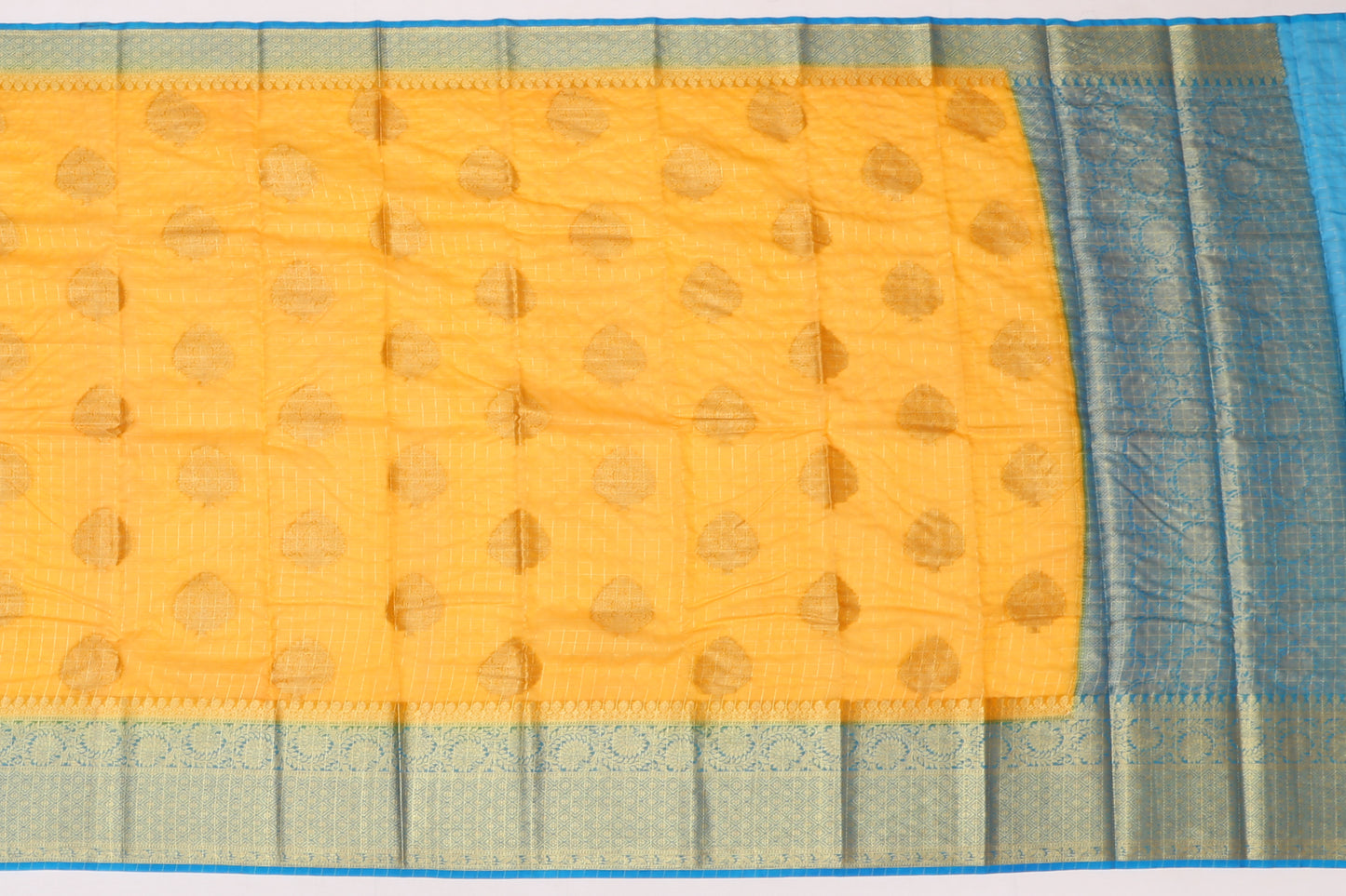 Organza Art Silk Checks Yellow Sale Saree