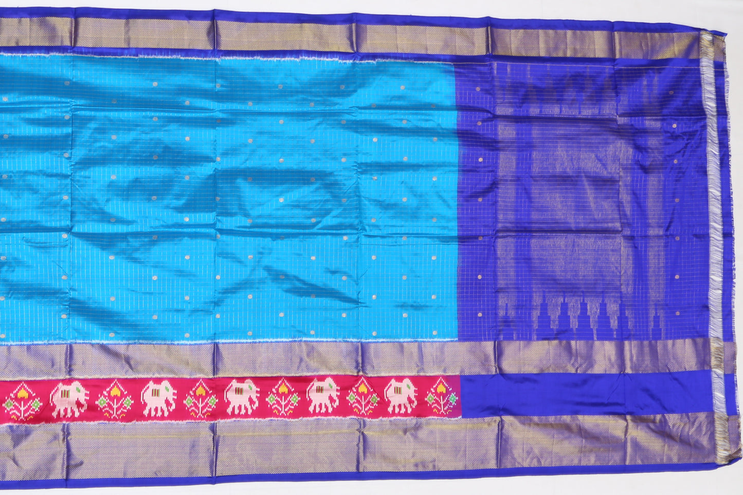 Ikat Silk Checks Blue Sale Saree