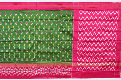 Ikat Silk Butta Green Sale Saree