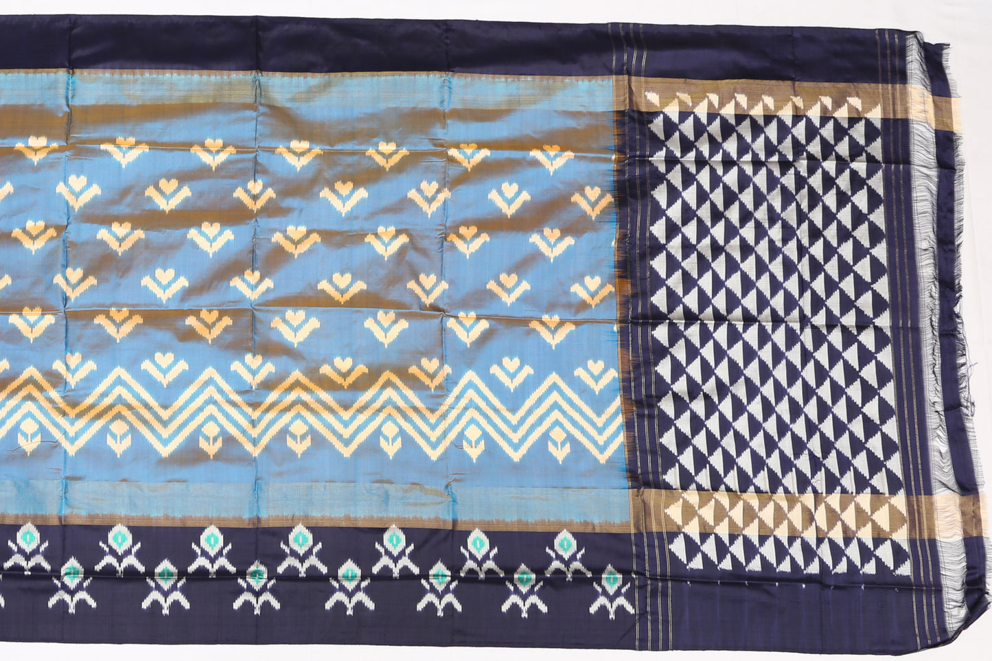 Ikat Silk Butta Blue Sale Saree