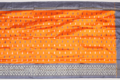 Ikat Silk Butta Orange Sale Saree